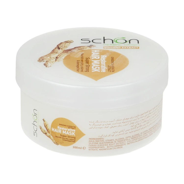 ماسک موی ترمیمکننده شون مدل Ginseng And Keratin حجم 300 میلیلیتر حاوی عصاره جنسینگ و کراتین مناسب موهای خشک، آسیبدیده و رنگ شده مغذی و احیای ساقه موها