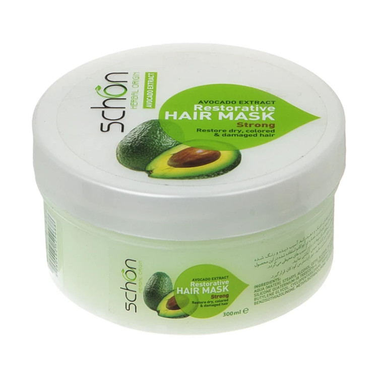 ماسک مو آبرسان قوی شون مدل Avocado حجم 300 میلیلیتر مناسب موهای خشک، آسیبدیده، دهیدراته و رنگ شده حاوی عصاره آووکادو